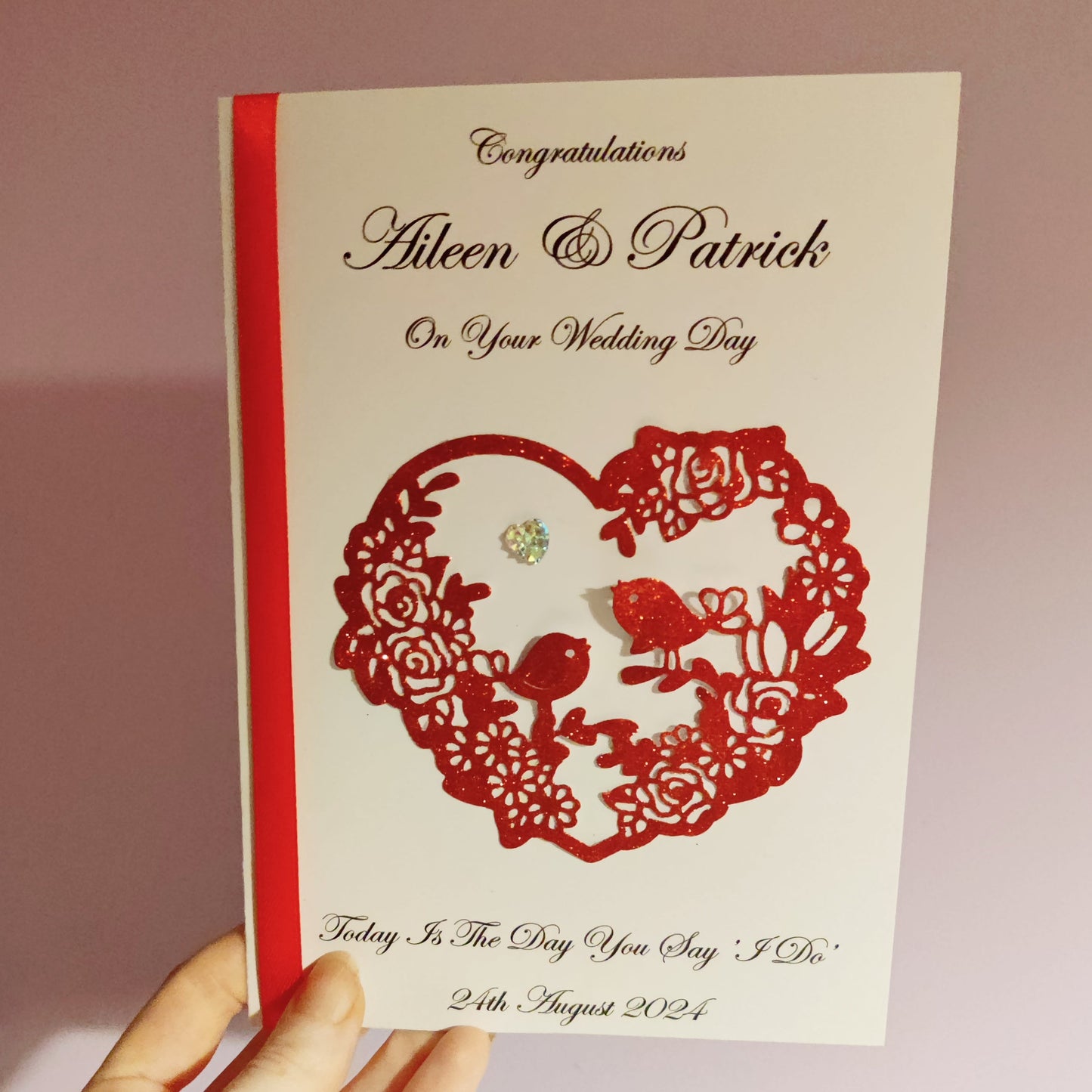 Handmade wedding card (Lovebirds)